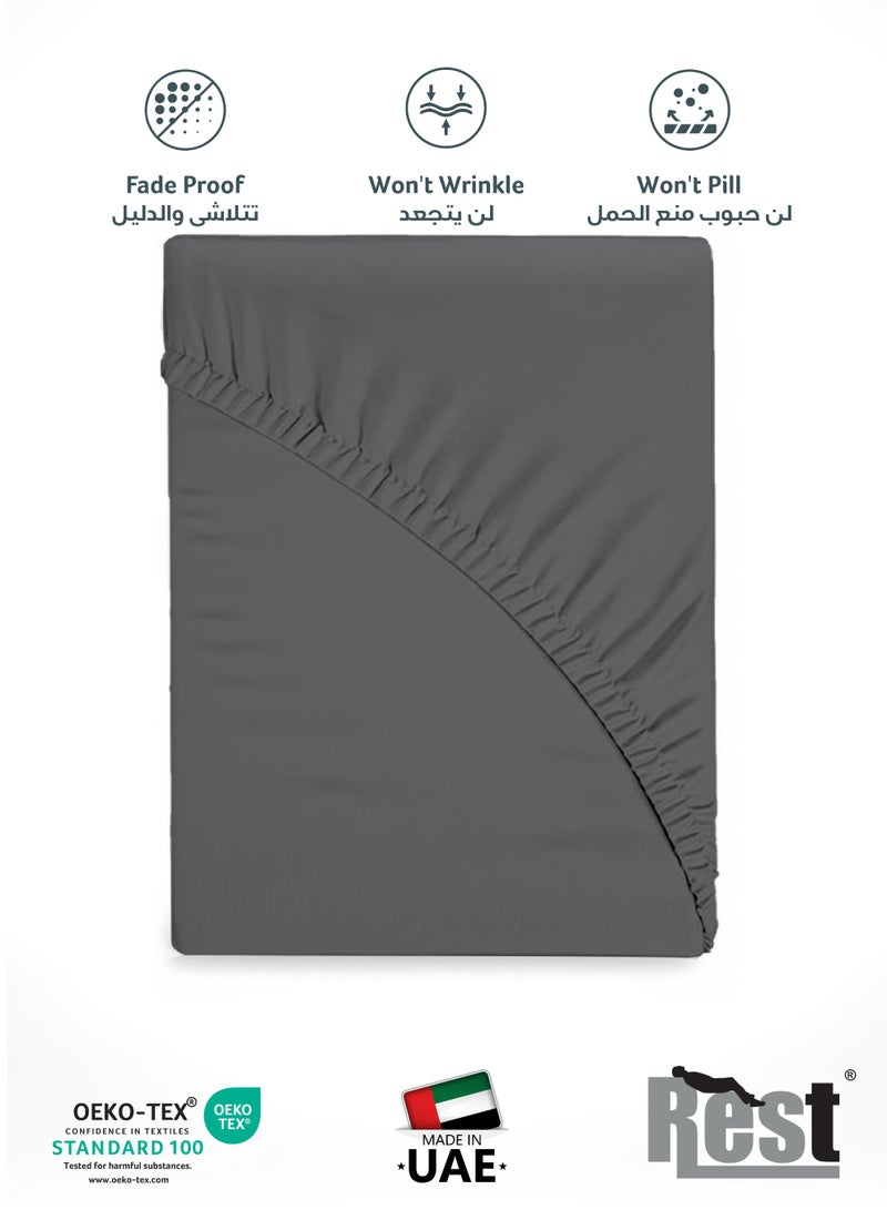 ريست REST Fitted Bedsheet 180x200+30cm Breathable Plush Silver Fabric with Deep Pockets Machine Washable for Optimal Protection - Image 4